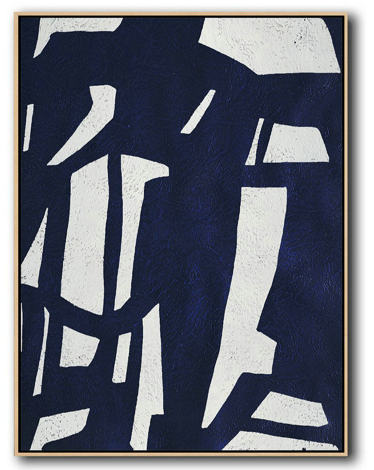 Buy Hand Painted Navy Blue Abstract Painting Online,Xl Large Canvas Art #E4K3